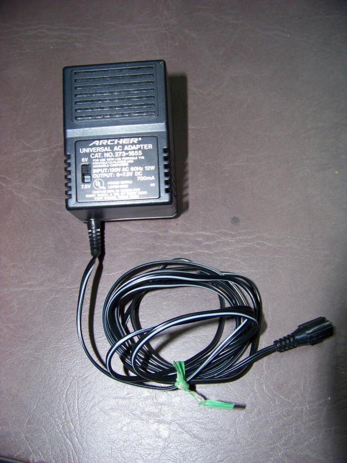 Archer Universal AC Adapter Power Supply, 6V or 7.5V 700mA Catalog # 273-1655