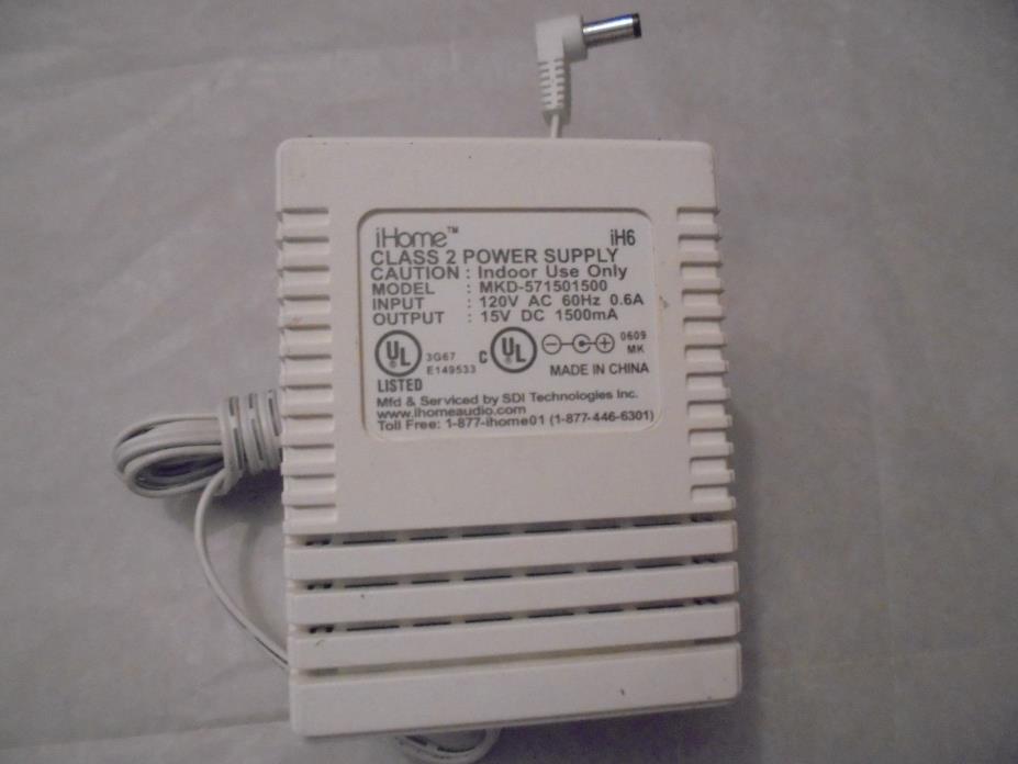iHome MKD-571501500 iH6 AC Adapter Power Supply DC 15V White
