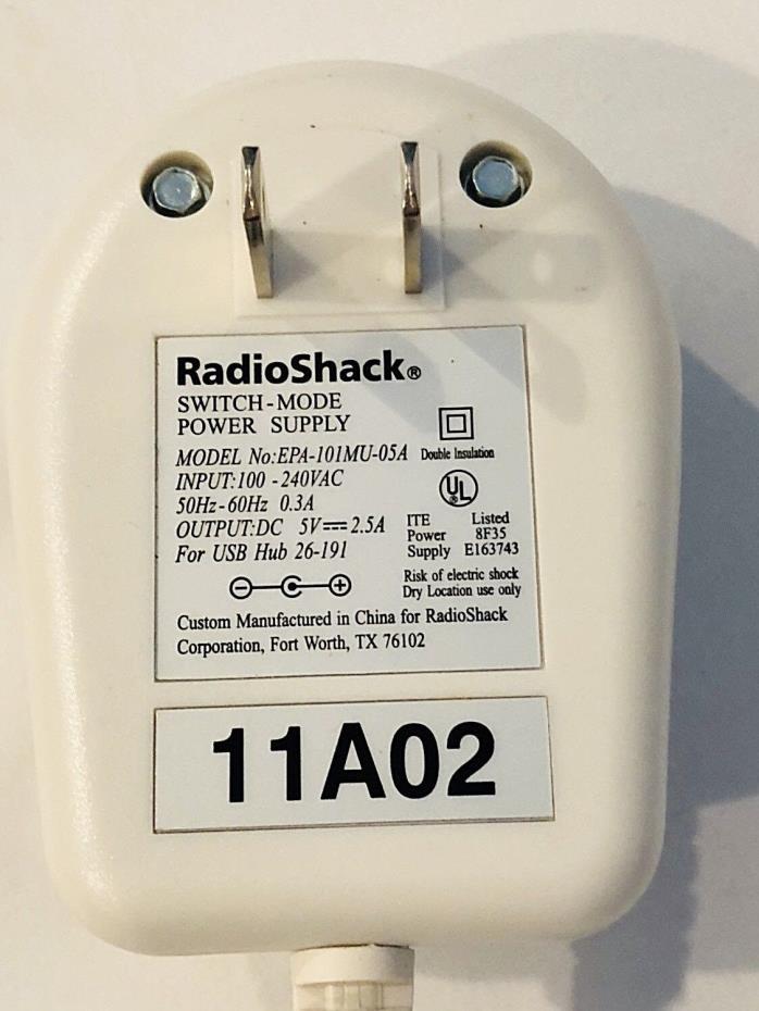 Radioshack EPA-101MU-05A AC Power Supply Adapter Charger Output 5V DC 2.5A White