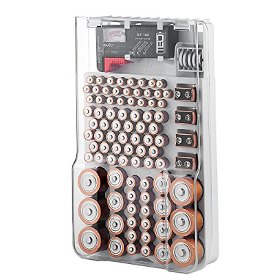 The Battery Organizer Storage Case with Hinged Clear Cover, Includes a Removable