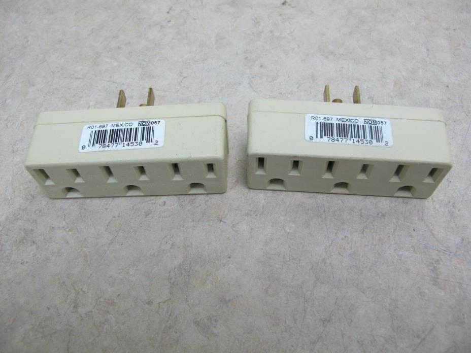 Lot of 2 Leviton ROI-697 Triple Outlet Adapter 15 Amp 125 Volt