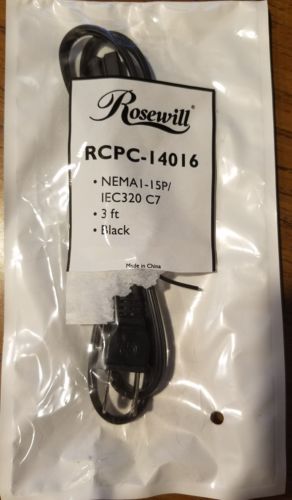 Brand *NEW Rosewill 3' 2-Slot AC Power Cord for Computer Black Electric Cord
