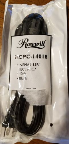 Brand *NEW Rosewill 10' 2-Slot AC Power Cord for Computer Black Electric Cord