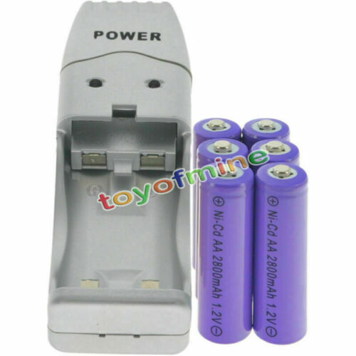 6 AA Purple Rechargeable Batteries NiCd 2800mAh 1.2v Solar Light + Charger