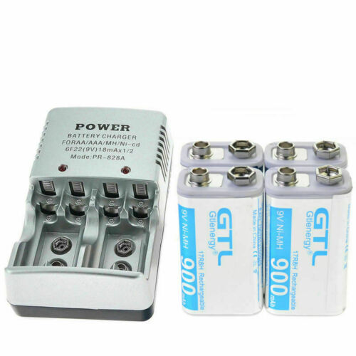 4x 9V 900mAh Rechargeable Battery Power Ni-Mh Cell PPS block with 2-bit charger