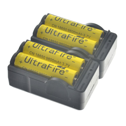 4pc 3.7v 18650 Battery Rechargeable Li-ion 9800MAH Batteries +2pc Smart Charger