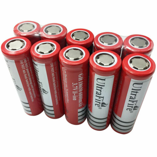 10 X 18650 Batteries 6800mAh 3.7V Rechargeable  Flat Top Battery Torch
