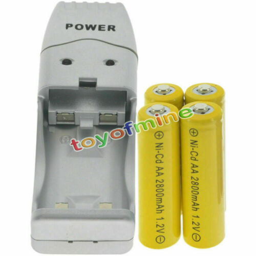 4 AA 2A Rechargeable Batteries NiCd 2800mAh 1.2v volt Solar Light lamp + Charger