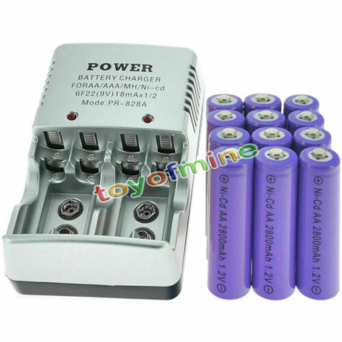 12 AA Rechargeable Batteries NiCd 2800mAh 1.2v Solar Light + 828M Charger