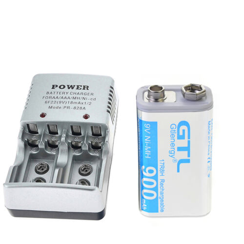 1x 9V 900mAh Rechargeable Battery Power Ni-Mh Cell PPS block with 2-bit charger