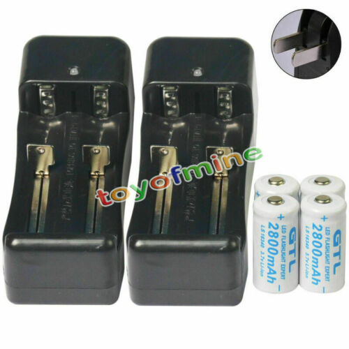 4x 16340 CR123 3.7V 2800mAH Li-ion Rechargeable Battery White + 2x Smart Charger