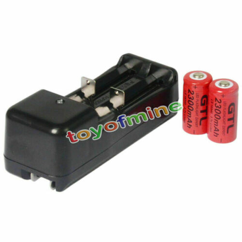2x GTL 2300mAH Li-ion 16340 CR123A Rechargeable Battery Red + Smart Charger