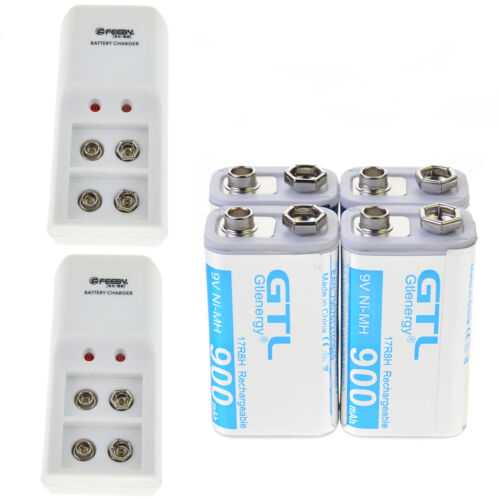 4pcs 900mAh NI-MH Rechargeable Batteries & 9 Volt Charger 9V High Volume US