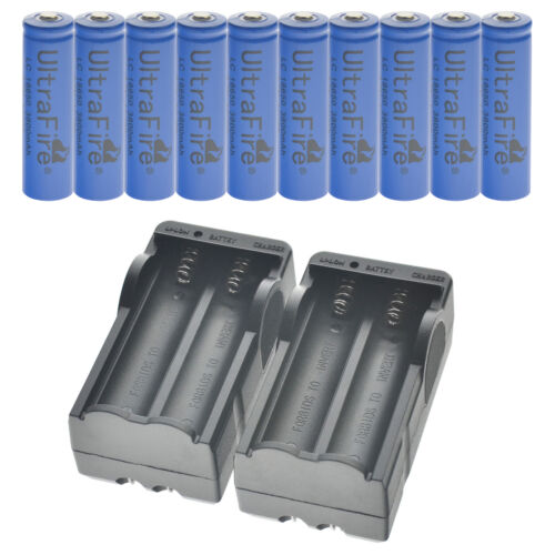 10PCS UltraFire 3.7V 18650 Battery Li-ion 3800mAh Rechargeable Battery+2XCharger