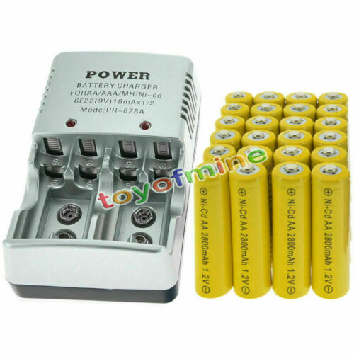 24 AA Rechargeable Batteries NiCd 2800mAh 1.2v Solar Light Lamps + usb Charger