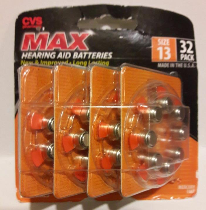 New* CVS MAX Hearing Aid Batteries 1.45v(Size 13) 32 Pack expires 06/2019 Lot#M4