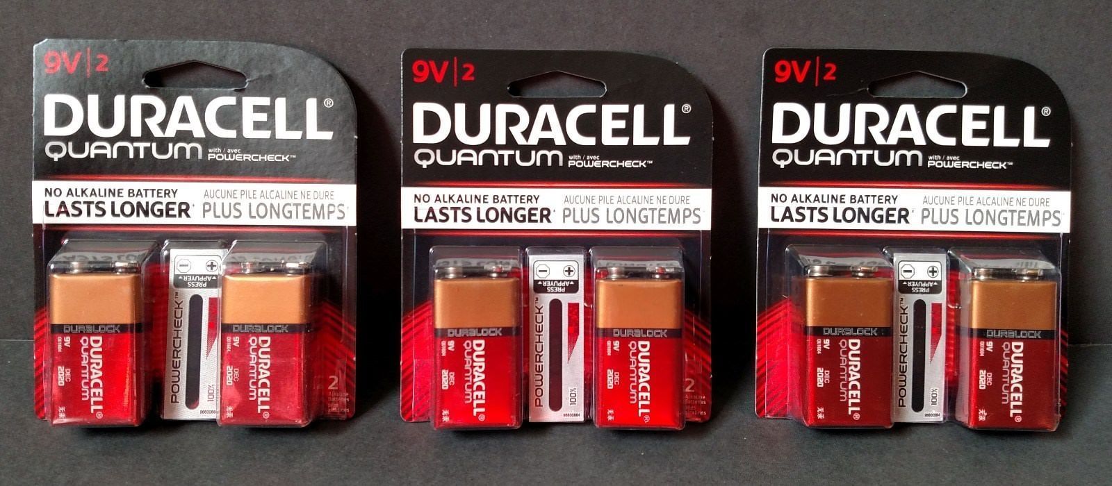 DURACELL QUANTUM 9V 9 VOLT BATTERIES- 6 BATTERIES TOTAL (DEC 2020)