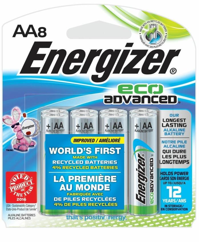 Energizer Eco Advanced Batteries, AA, Pack of 8 Exp 12/27 XR91BP-8
