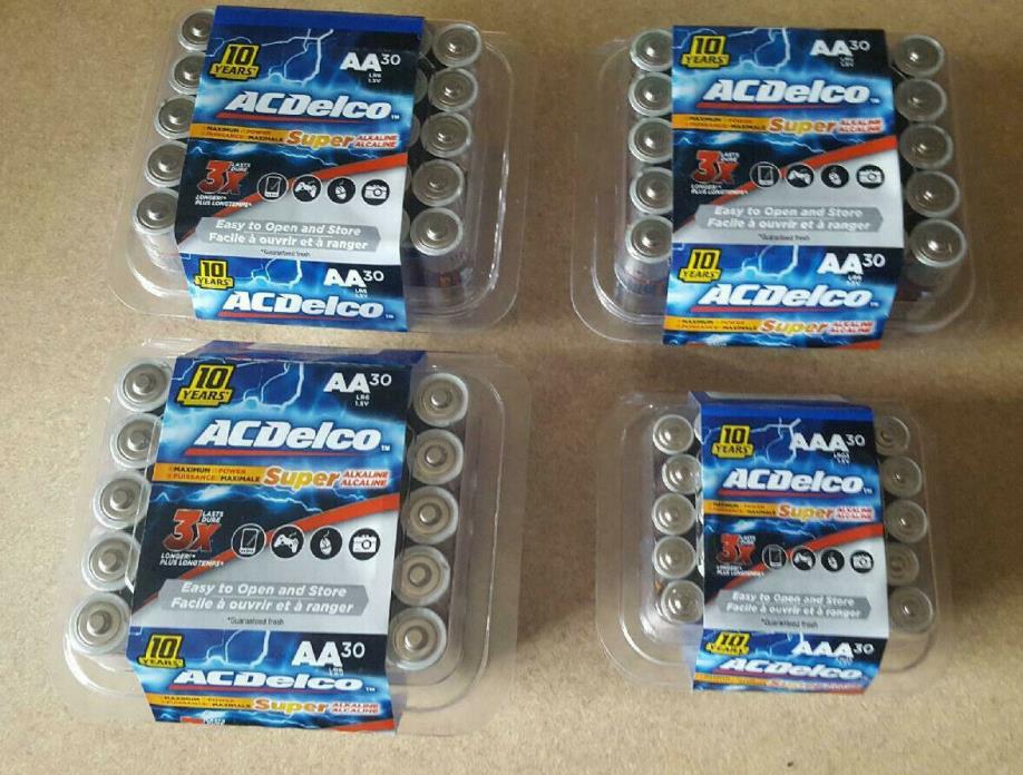 120 AC Delco Super Alkaline Batteries - 90 AA & 30 AAA  - 2028 Fresh