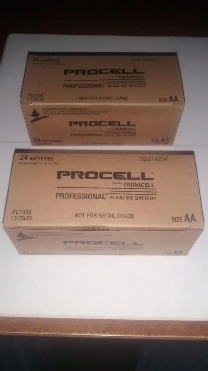 NEW DURACELL PROCELL AA 1.5V ALKALINE BATTERIES 48 (2 BOXES OF 24) FAST SHIPPING