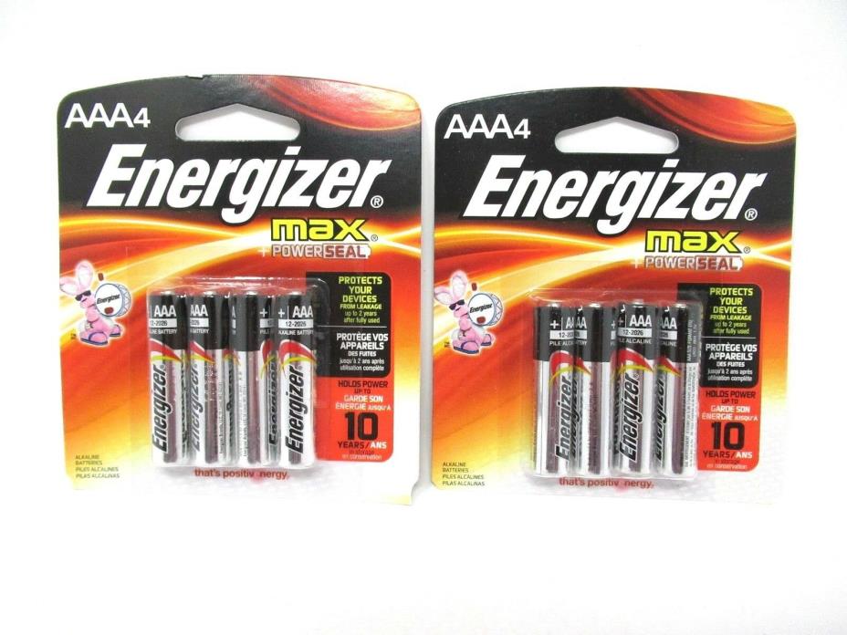 AAA Energizer Max Alkaline Batteries  2 Packs 4 Each 8 Total  12/2026