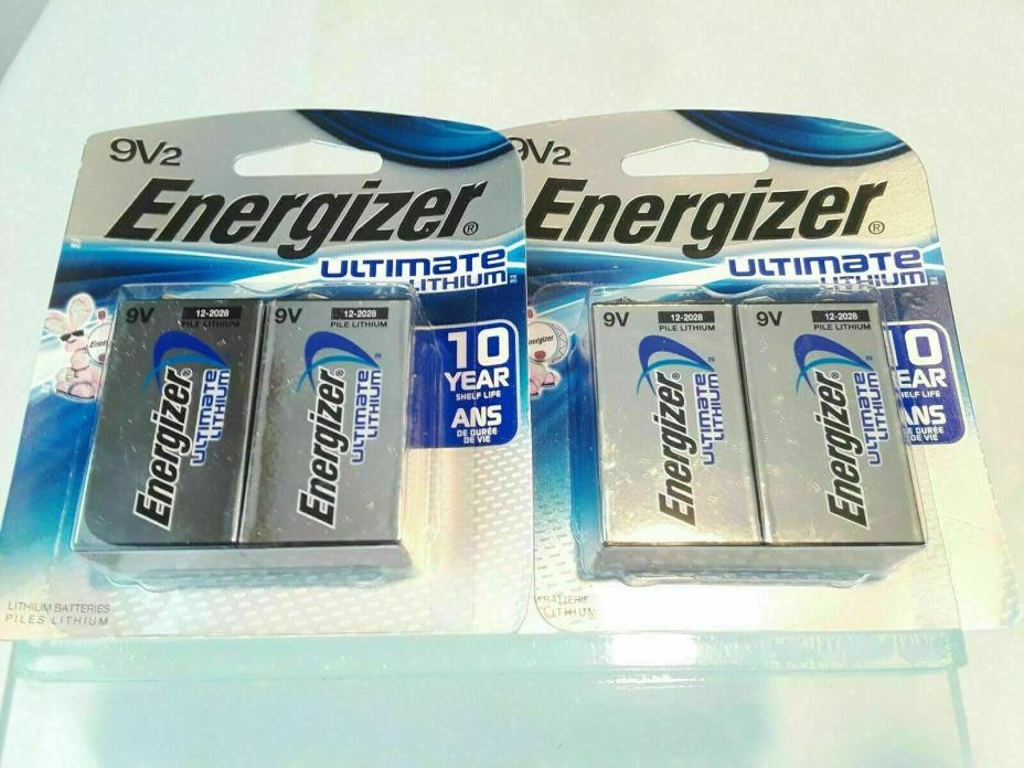 Energizer Ultimate Lithium 9 volt 9V Battery, quantity 4  Exp 12/2028 New Sealed