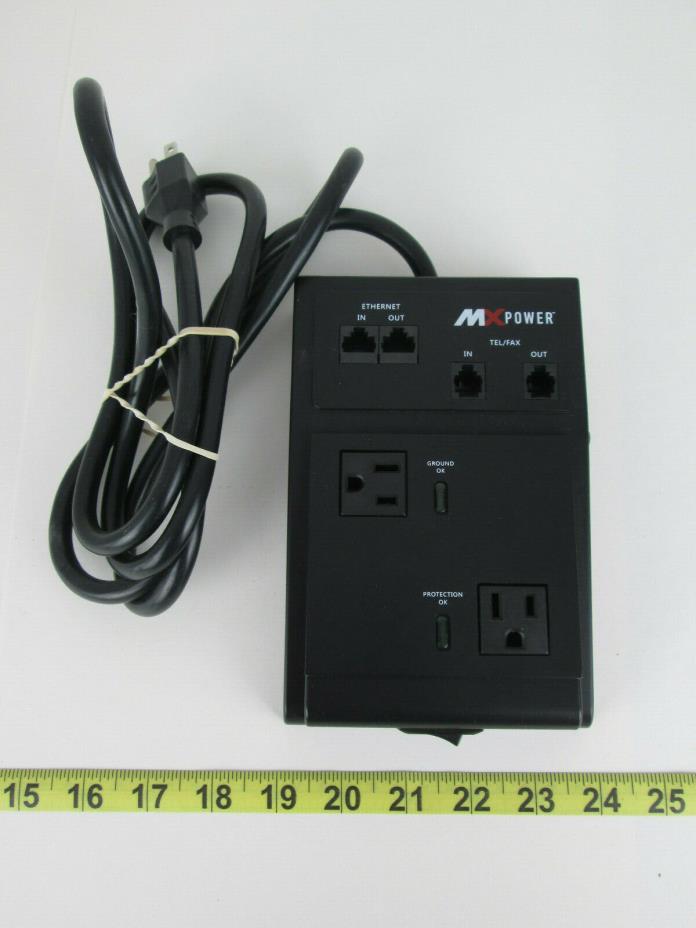 MXPower MX Power Surge Protector Two Outlets Ethernet In Out Telephone Fax T