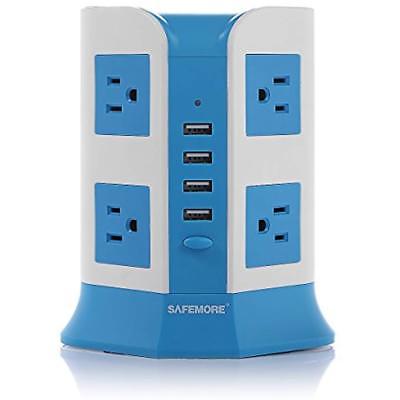 Power Strip 8-Outlet With 4-Port USB Charging Station 6.5ft Extension Cord(Blue