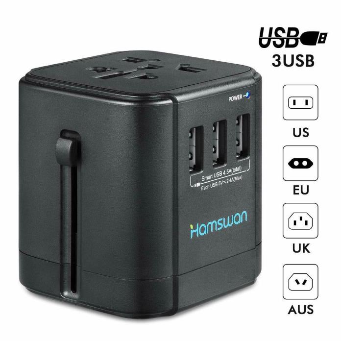 International Travel Adapter Universal Power Outlet Plug EU to US to EU 3 USB