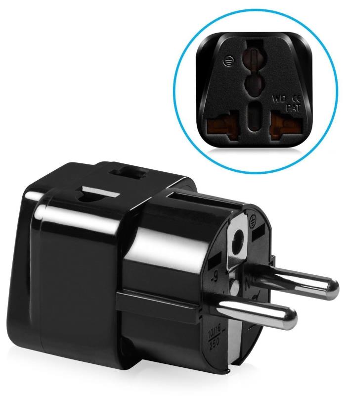 International Plug Adapter Universal to Type E/F Schuko Europe, Germany