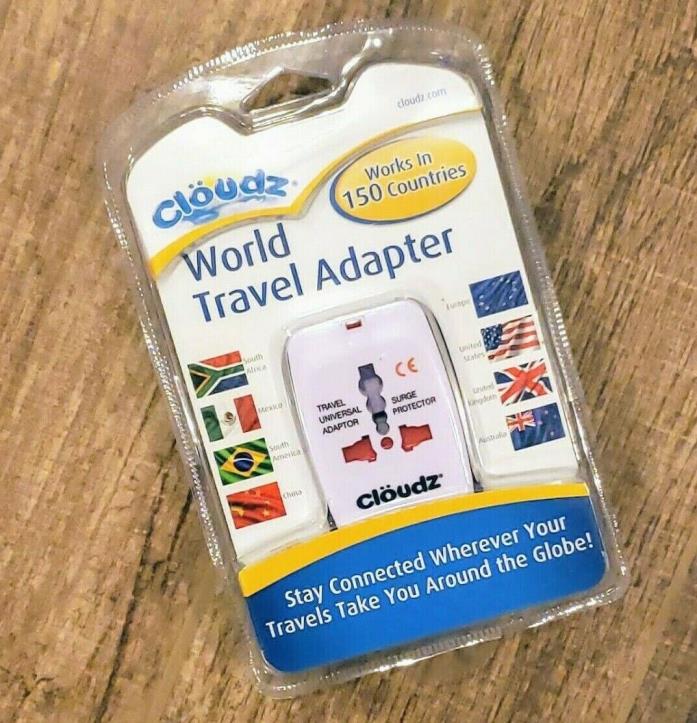 Cloudz World Travel Adapter, 150 Countries, White, NEW