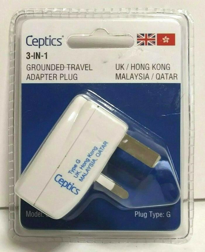 Ceptics 3-in-1 Grounded Travel Adapted Outlet Plug Type G  GP3-7 Factory Sealed