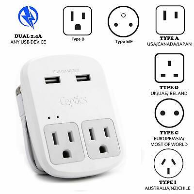 Safest Travel Adapter Kit Dual USB for iPhone Chargers Cell Phones Laptop Per...