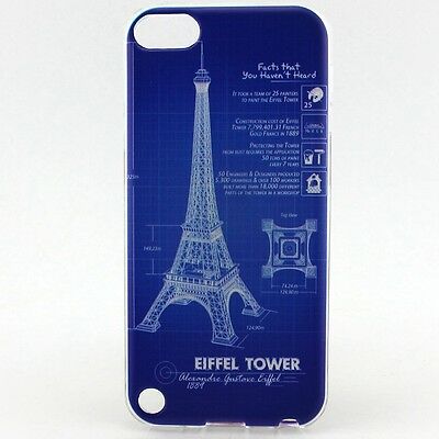 Blue Eiffel Tower Construction Facts Soft Back Case Cover for iPod Touch 5 5th