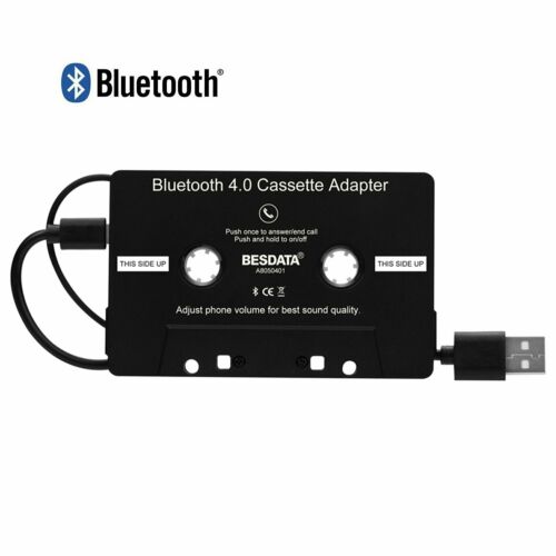 Car Audio Cassette Tape Adapter Transmitters Music Receiver Black Bluetooth