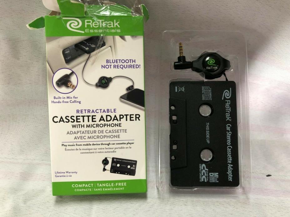 ReTrak Cassette Retractable Adapter Microphone MP3 iPod Music Thru Car Speakers