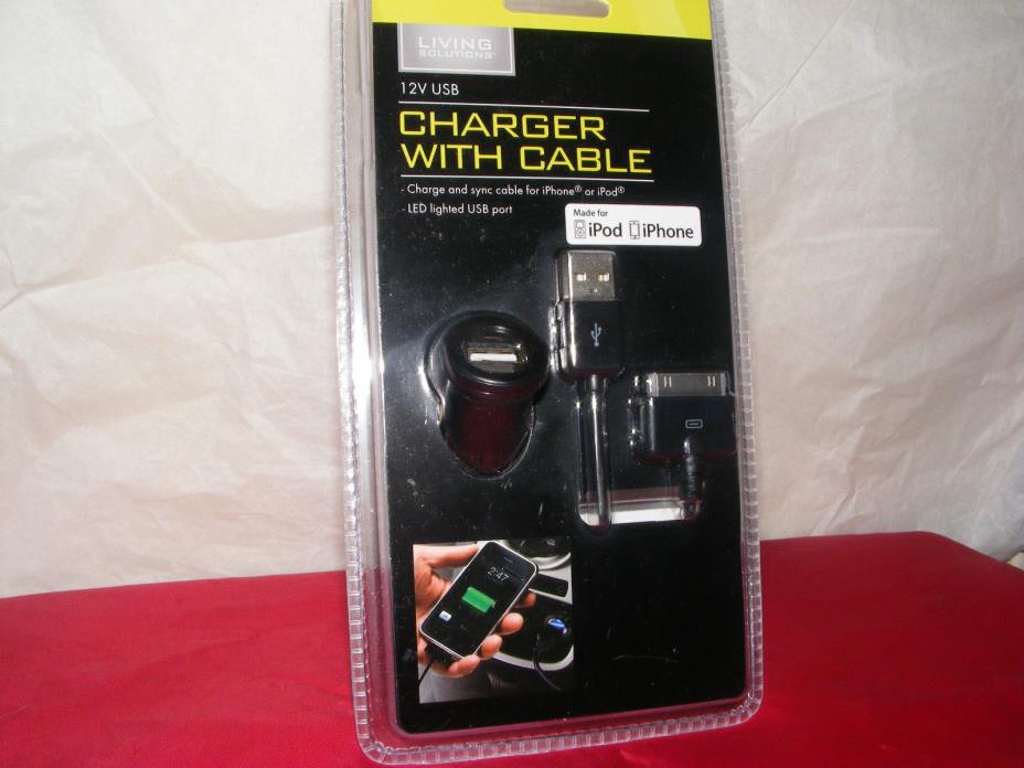 Living Solutions 12V USB Car Charger with Cable for iPhone and iPod