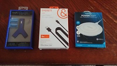 myCharge PowerDisk+ Fast Charging Wireless Pad + TYLT Y-Charge + iPhone cord