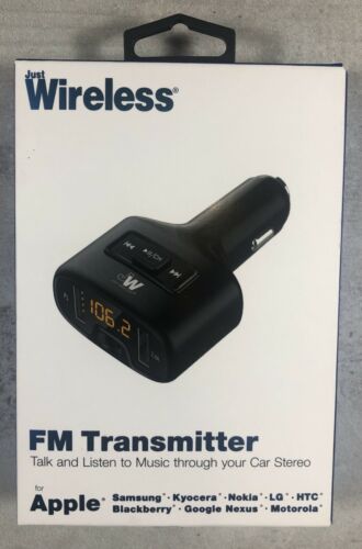 Just Wireless FM Transmitter & Dual Port Car Charger LED Display Black For Apple