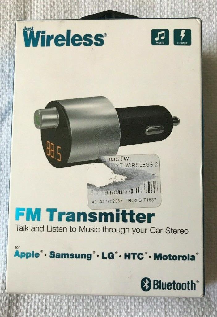 Just Wireless Bluetooth FM Transmitter Hands Free Calling Universal  -TESTED