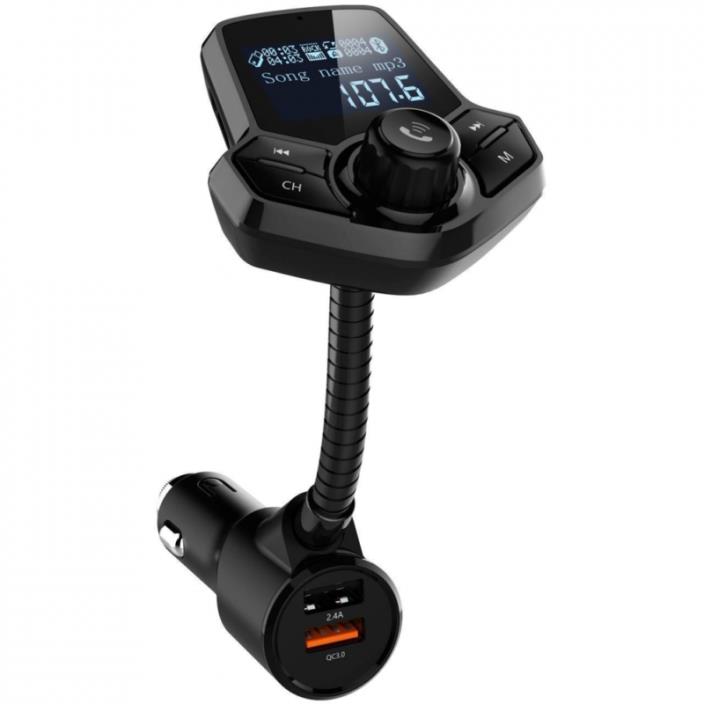 in-Car Bluetooth FM Transmitter Wireless Radio Adapter Hands-Free Car Kit with 1