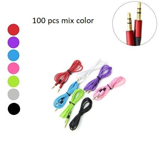 100pc 3ft Color Lead Aux Audio Auxillary Cord Car Stereo MP3 iPod iPhone Android
