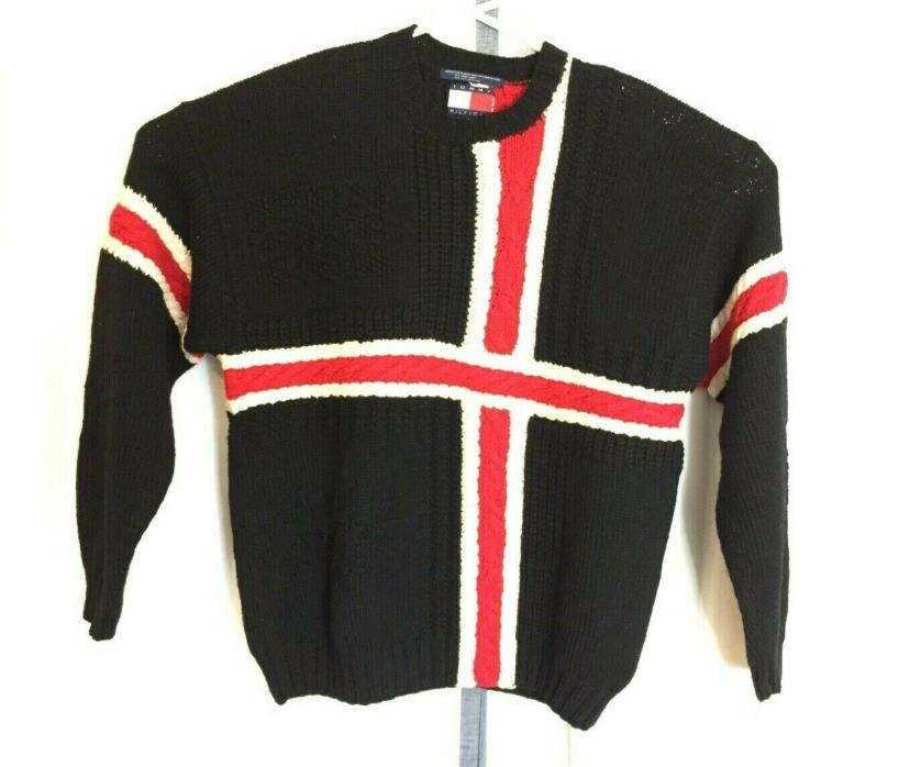 Tommy Hilfiger XL Wool Red White Navy Blue Cross Sweater
