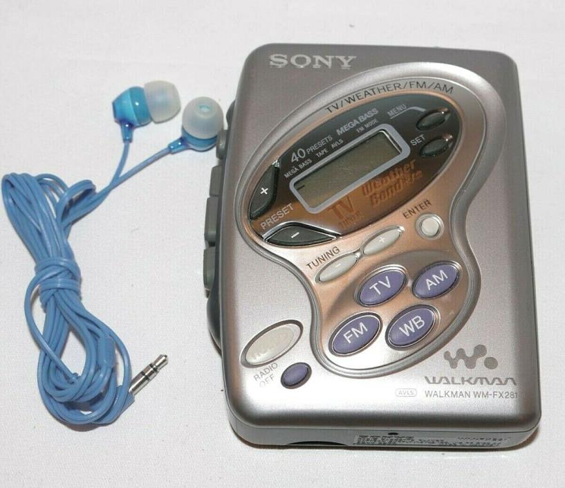 Sony Walkman AVLS WM-FX281 TV/WB/FM/AM/Cassette player w/Sony Earbuds