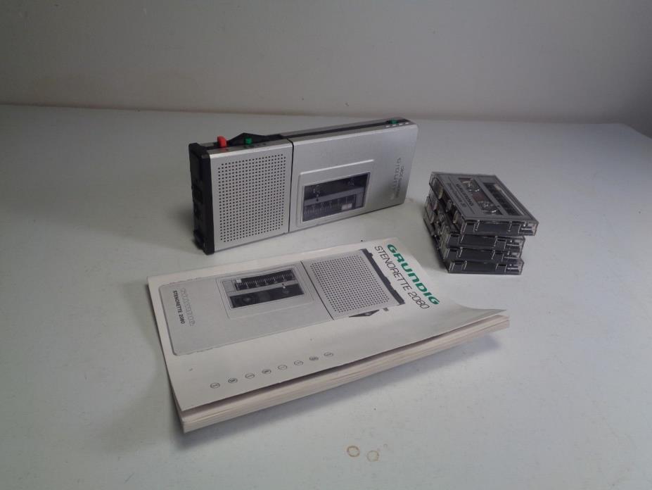 Grundig Stenorette 2080 Cassette Tape Recorder Dictaphone silver 5 cassette