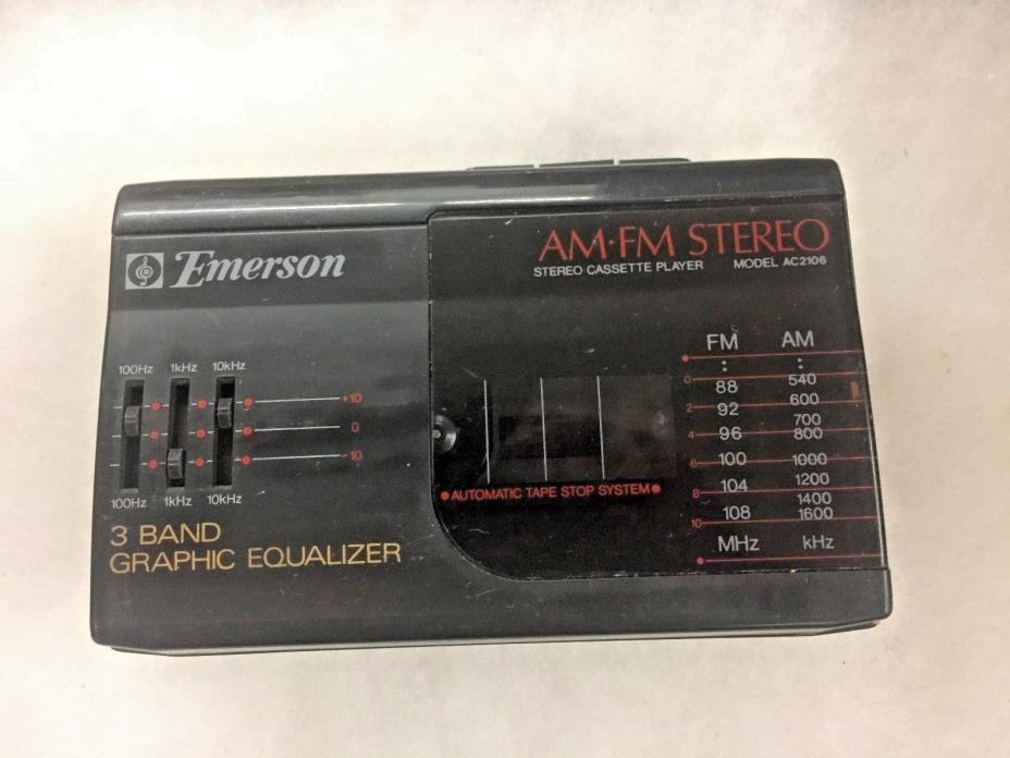 Emerson AM/FM Stereo Portable Personal Cassette Player Model AC2106 Equalizer