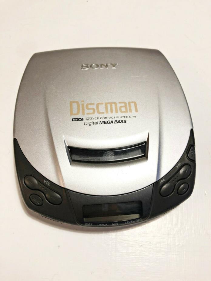 Vintage Sony Discman D-191 CD Player Mega Bass AVLS Tested Working