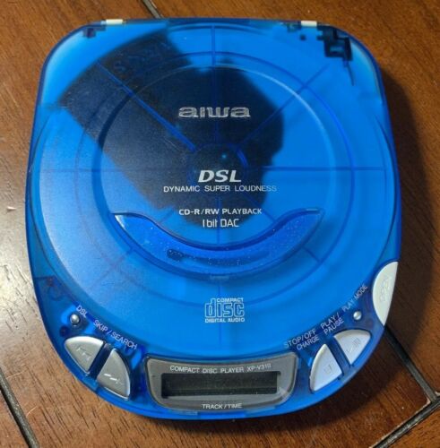 Aiwa 1 Bit DAC Compact Portable Disc CD Player Blue Clear Translucent DSL