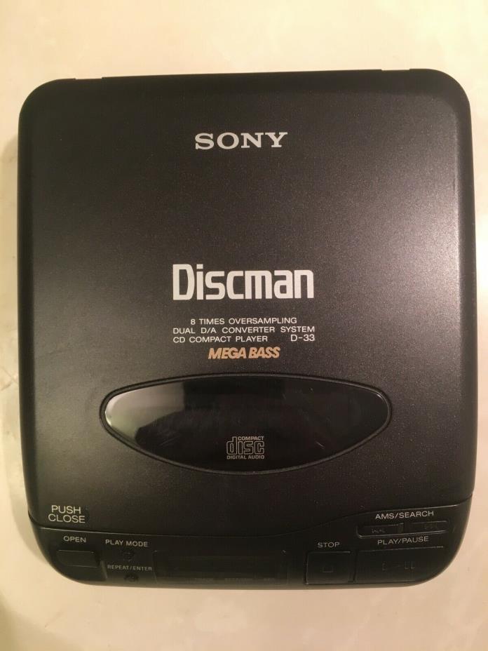 Sony Discman D-33 CD Compact Portable Player - Clean Condition!