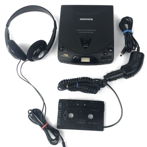 Magnavox Portable CD Player Dual D/A Converter Car Cassette Adapter & Headphones